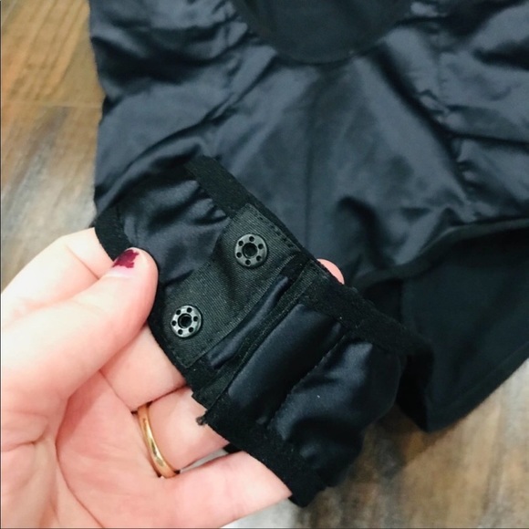 Free People size Small black stretch silk bodysuit scoop front & back , thong - Picture 6 of 7